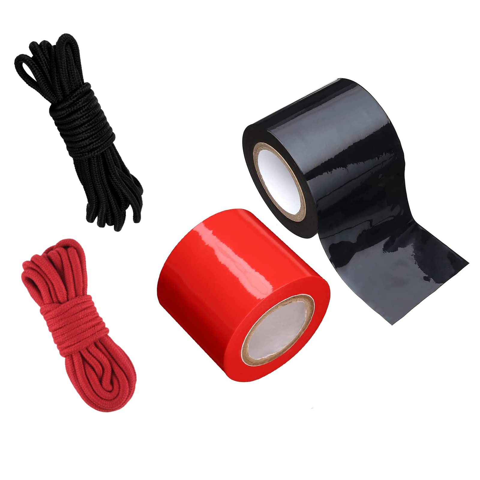 Bondage Rope,2 Roll Bondage Tape,2Pcs Soft Cotton Ropes, 5m Length 8mm,52.5 Feet x 2 inch Fun Art Tape(Black Red),4 BDSM Set