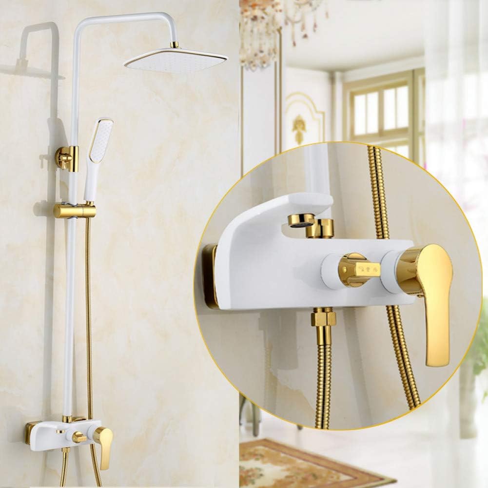 FVVF Vintage Black Gold Bathroom Shower Faucets Retro 8'' Head Big Rain Golden Bath Shower Set Mixer Tap Antique
