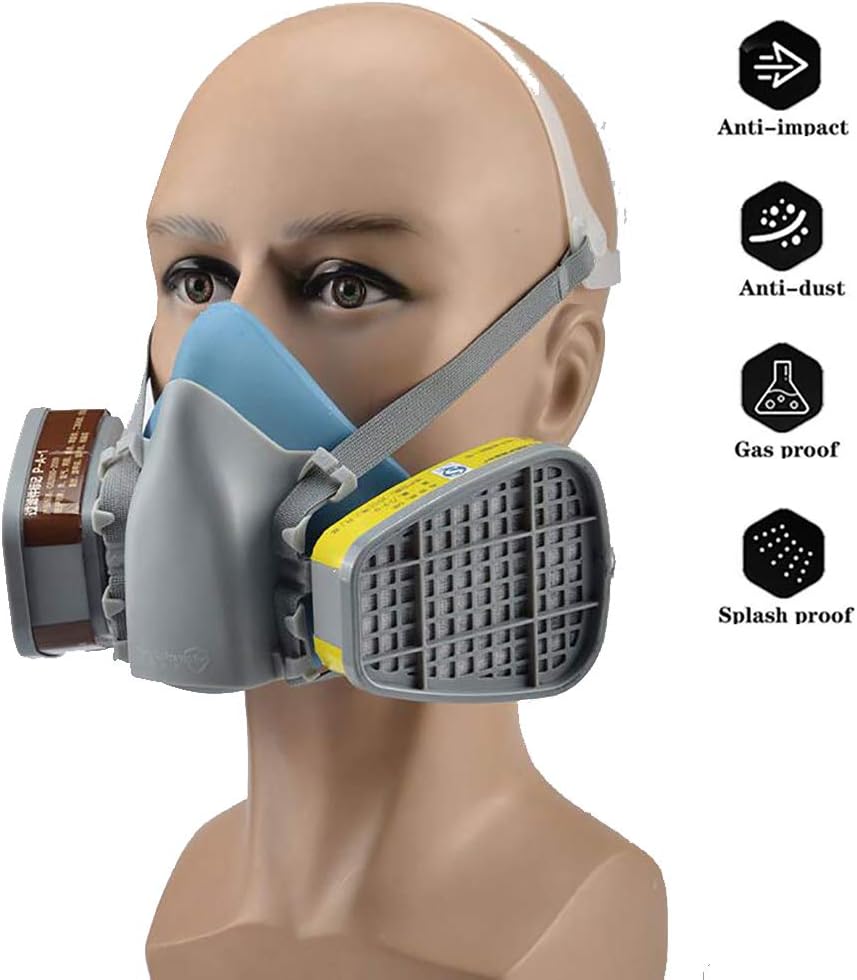 Respirator Dust Mask with Filter, Half Gas Mask Spray Paint Mask Professional Dual Cartridge Respirator for Chemical Pesticide Welding and Other Work Protection
