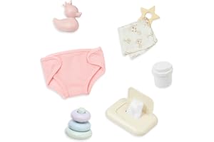 Lullababy – 9-Pc Baby Doll Changing Set – Diaper, Baby Wipes & Stacking Rings – 14-inch Baby Doll Accessories – Pretend Play – Toys for Kids Ages 2 & Up – Baby Doll Play & Care Set