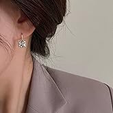 Gixaxak 18K White Gold Plated CZ Cubic Zirconia Simulated Diamond Square Stud Earrings Black Gold Plated Zircon Earrings 925 Sterling Silver Moissanite Stud Earrings White Gold Plated Earrings(White)