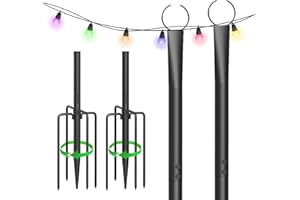 DOCAGT 2 Pack String Light Poles,9 Ft Metal Poles with Fork for Outdoor String Lights, Outdoor Light Poles with Fork, Poles/Post/Stand for Outside, Patio, Deck, Backyard, Garden Wedding, Party (2x9FT)