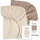 Huxie Crib Sheets – Organic Cotton Muslin Fitted Crib Sheet – Standard Size for Baby Boy and Baby Girl 28" x 52" Ultra-Soft and Breathable. 2-Pack(Fog/Stripe)