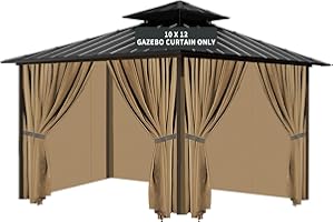 Tngan Gazebo Universal Replacement Privacy Curtain, 10'X12' Waterproof Outdoor Sidewall with Zipper for Patio, Garden and Backyard (4-Panels, Brown)