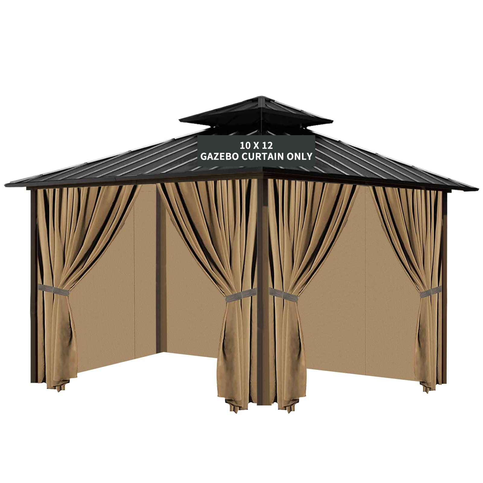 Photo 1 of Tngan Gazebo Universal Replacement Privacy Curtain, 10'X12' Waterproof Outdoor Sidewall with Zipper for Patio, Garden and Backyard (4-Panels, Brown)