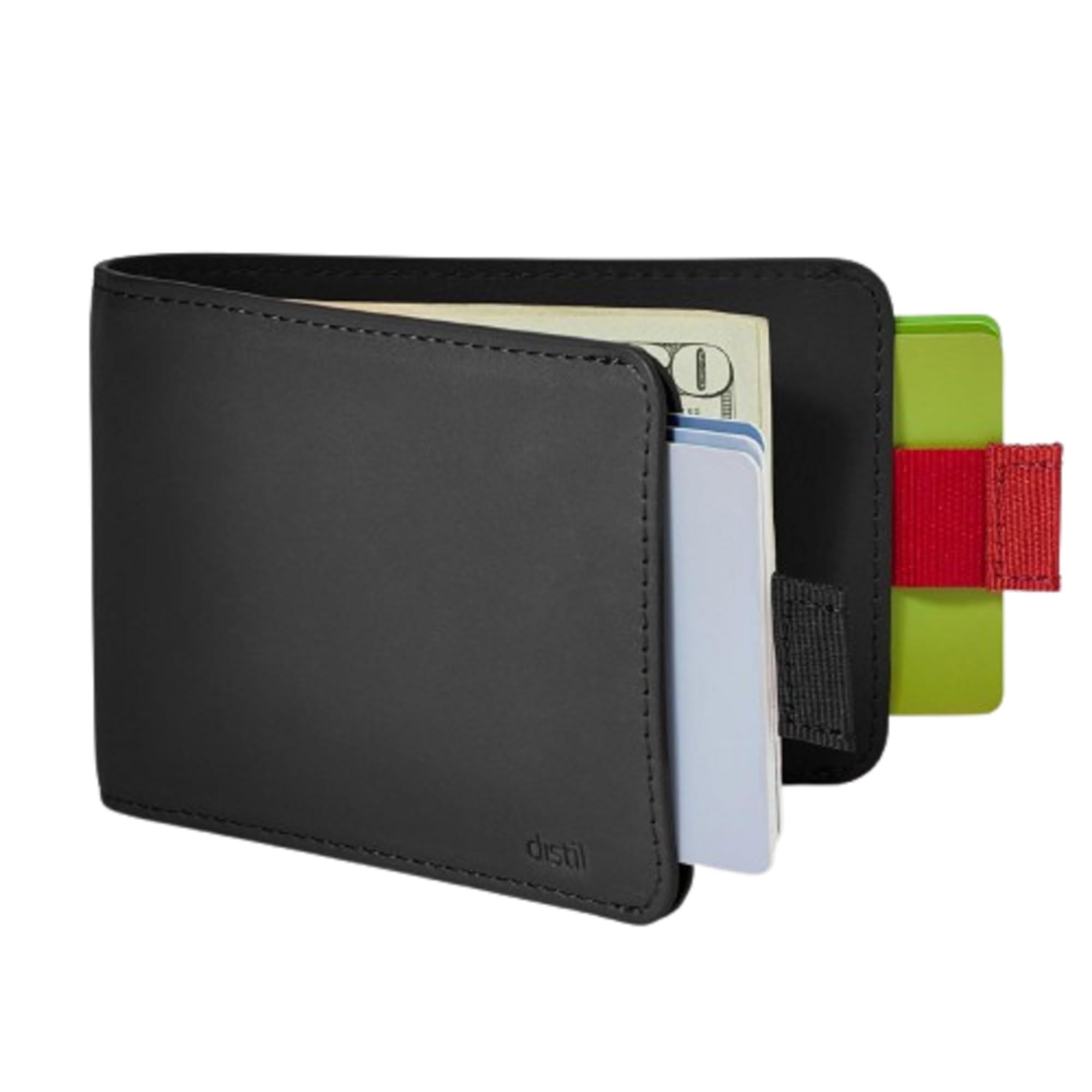 Distil Union Wally Bifold Slim Leather Wallets for Men - Money Clip, Credit Card Holder, Billfold (Ninja Black)