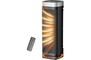 Space Heater, WINHL 17 Inches Electric Heaters for Indoor Use with Thermostat and Remote, 70°Oscillation, 12H Timer, 5 Modes, 1500W PTC Ceramic Fast Safety Heat for Office Bedroom Home