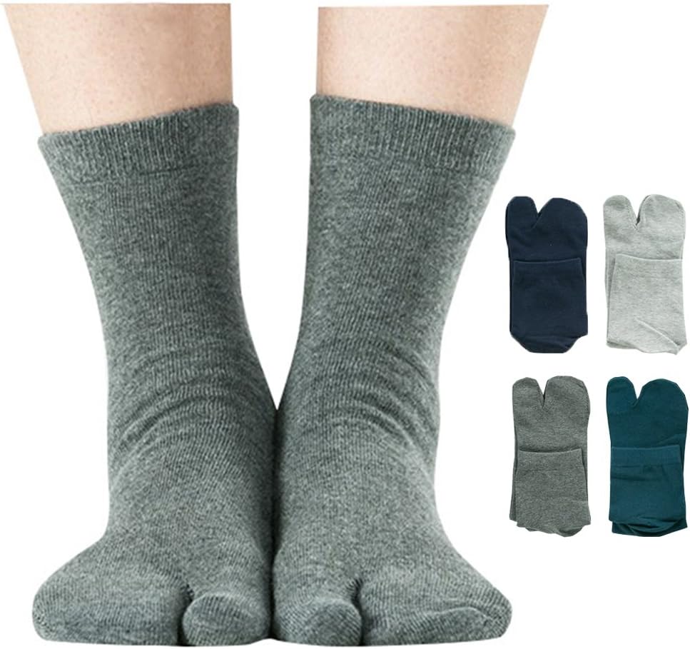 Men's Flip Flop Socks Tabi Split Toe Geta Wicking Cotton Pack of 4