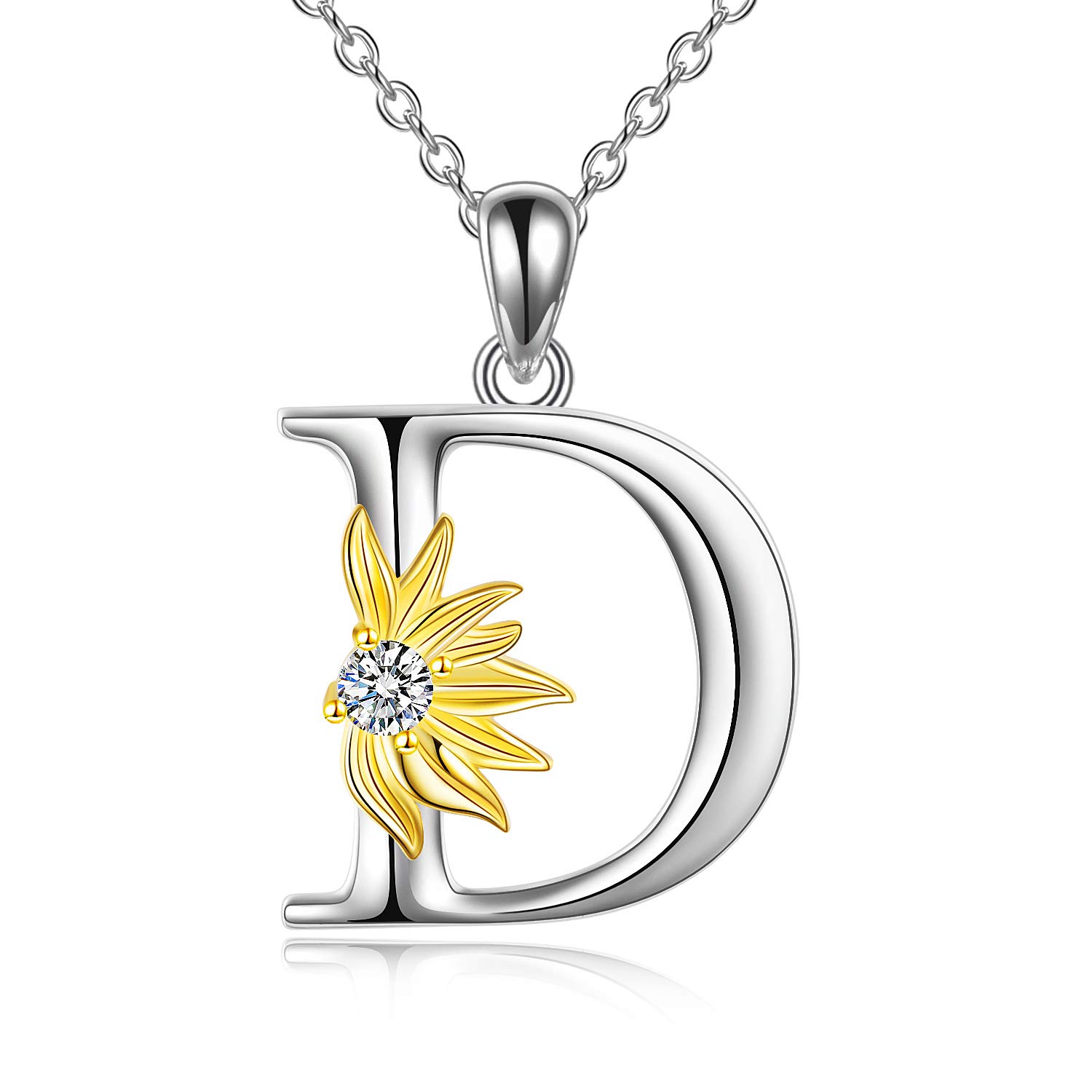 VONALA Sunflower Gifts for Women Sterling Silver Initial Alphabet Letter D Pendant Sunflower Necklace Gifts for Women Girls