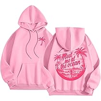 FAEXUM Cute Pink Flower Hoodie for Woman Preppy Sweatshirts Trendy 