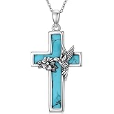 BETHZA Hummingbird Cross Necklace 925 Sterling Silver Real Turquoise Cross Hummingbird Pendant Jewelry Gifts for Women