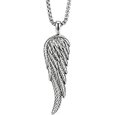 Fusamk Punk Titanium Steel Angel Wings Pendant Necklace,24" Box Chain