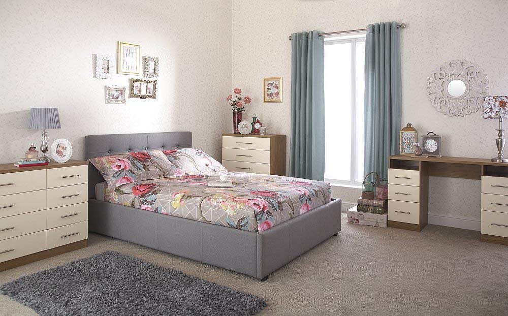 Home Source Grey Fabric Ottoman 5Ft King Storage End Lift Up Bedstead