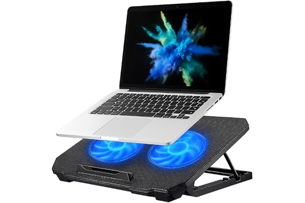 Suporte Para Notebook Com Cooler Duplo Silencioso Com 8 Níveis de Ajuste Ergonômico, Saída USB Adicional e Iluminação Interna
