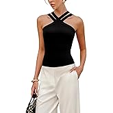 Yeokou Women Cross Strap Tank Top Halter Neck Knit Pullover Summer Casual Sleeveless Blouse
