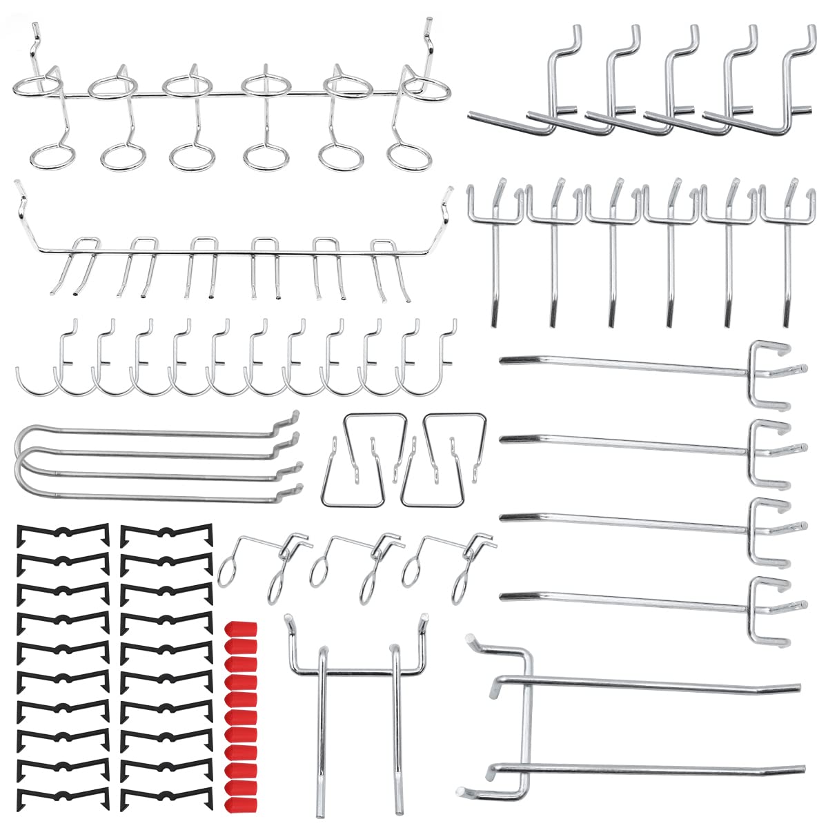NUZAMAS Fits Peg-Board Hooks Set with Bins 51pc Great for Organising & Tool Storage Accessories Garage & Kitchen Hooks, Small Business Grocery Store Display