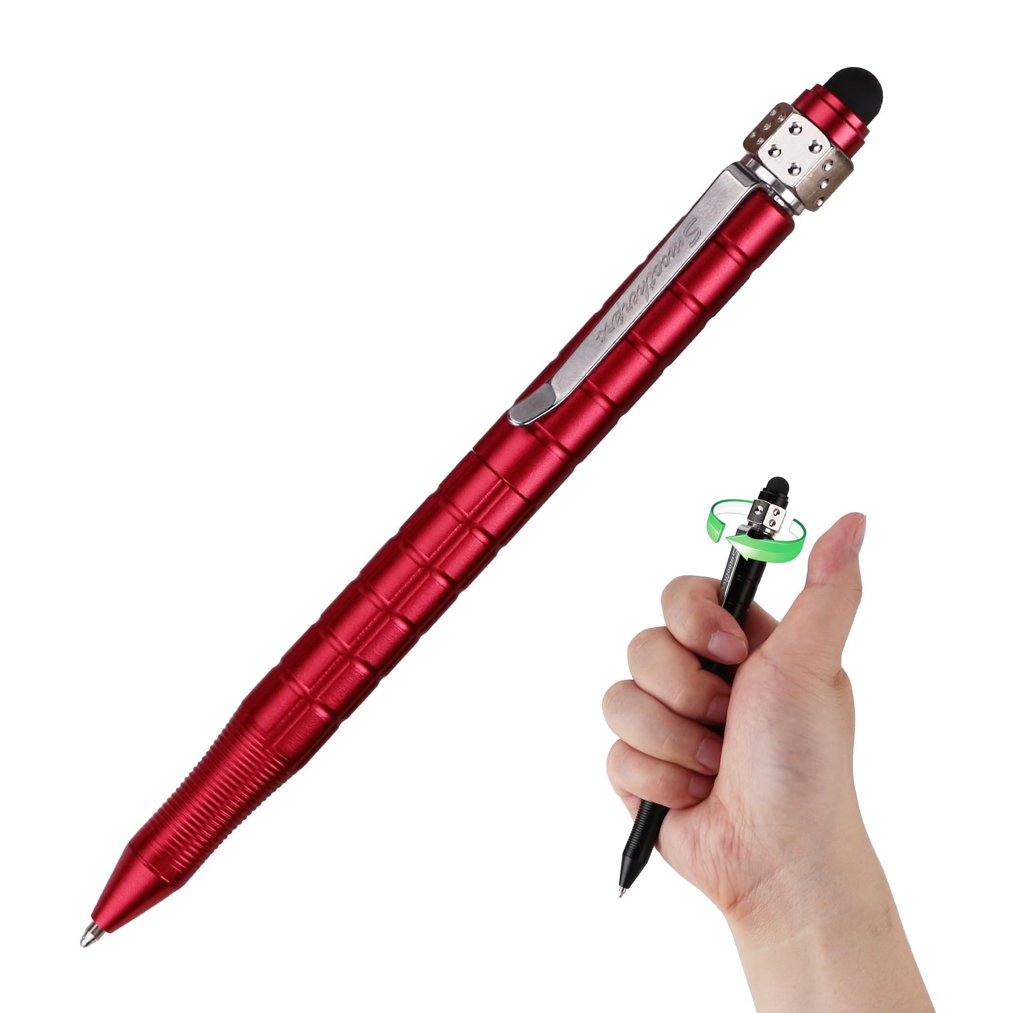 SMOOTHERPRO Stylus Ballpoint Pen | Retractable Spinner Pen | Compatible with Parker Refill | for EDC Office School (FSA01R) | Red
