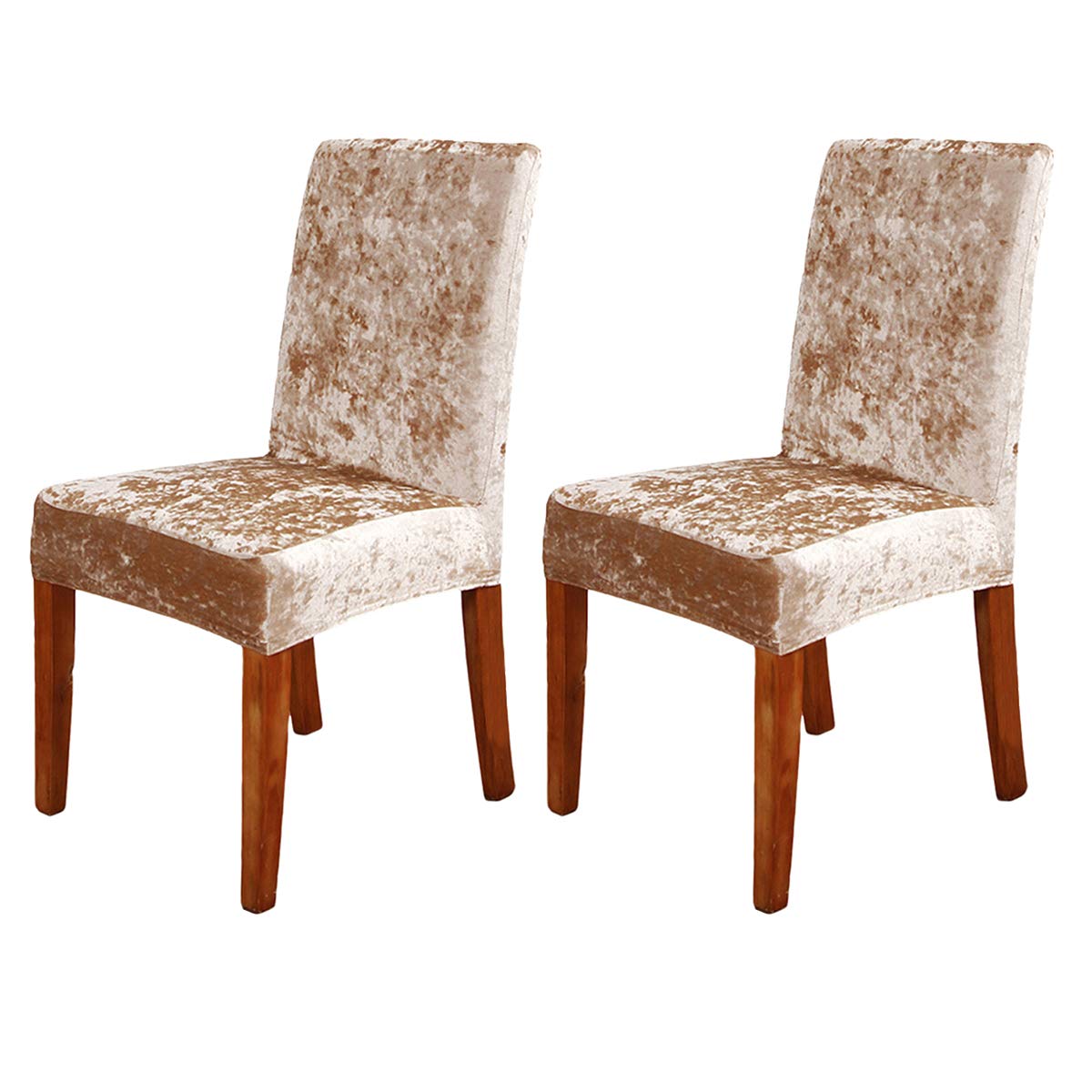ele ELEOPTION Crushed Velvet Chair Covers Elastic Chair Covers Removable Velvet Chair Protector for Hotel, Office, Wedding Banquet, Living Room, Dining Room (Champagne, 2 pack)