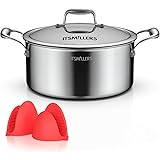 ITSMILLERS Premium Tri-ply Stainless Steel Stock pot with lid, 7-Quart Harm Free Dutch Oven with Silicone Oven Mitts,Oven Saf