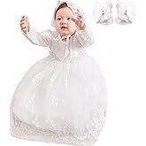 DPKM Baby Girl Baptism Dress 3PCS Infant Embroidered Christening Formal Gowns Outfit for Party Wedding