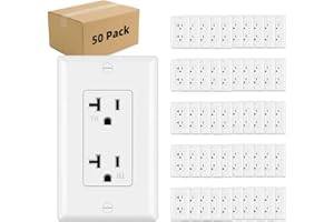 Micmi Outlet Socket, Decorator Receptacle, 20 Amp 125 Volt, Tamper Resistant, Grounding UL Listed White with Wall Plates 50pack (20A)