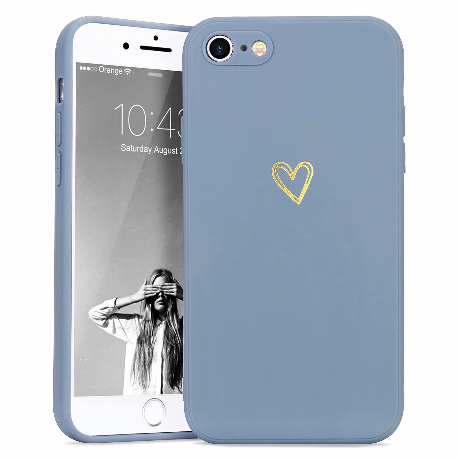 Wirvyuer Compatible with iPhone SE Case 2022/2020, iPhone 8 iPhone 7 Phone Case for Women Girls Silky Soft Protective Shockproof Silicone Phone Case with Cute Heart Pattern Design, Blue — image 1
