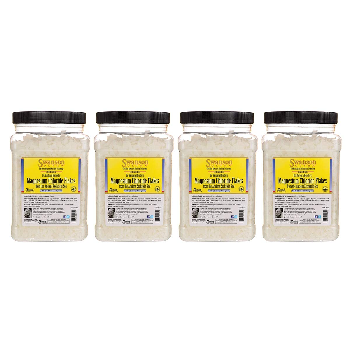 Swanson Magnesium Chloride Flakes 2.2 lb (35.27 Ounce) (1 kg) Flakes (4 Pack)