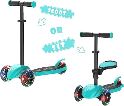 Amazon.com: MACWHEEL - Patinete 2 en 1 con asiento plegable/desmontable, patinete de tres ruedas con luces LED, altura ajustable para niños y niños pequeños niñas o niños (MK1): Toys \u0026 Games