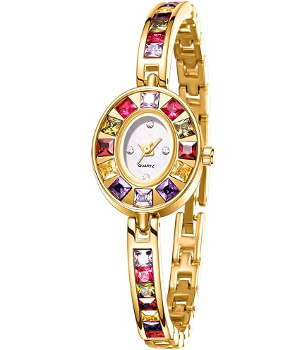 Amazon.com: VORSEL Gold Watches for Women, Vintage Green  display picture 1
