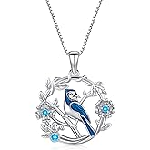 SOESON Blue Jay Necklace 925 Sterling Silver Bird Necklace Blue Jay Pendants Bird Gifts for Lovers Women Jewelry Christmas Birthday Gift
