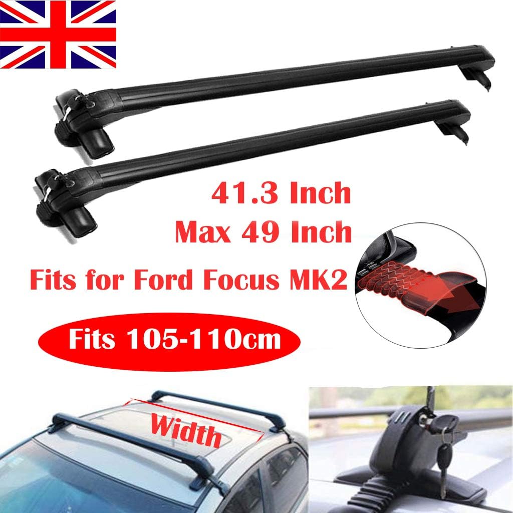 Yiyai Aluminium Car Roof Rack 41.3 Inch Car Cross Bar for Ford Focus MK2 Without Rails Lockable Anti-Theft Design Lower Wind Noise Luggage Carrier (Pack of 2)