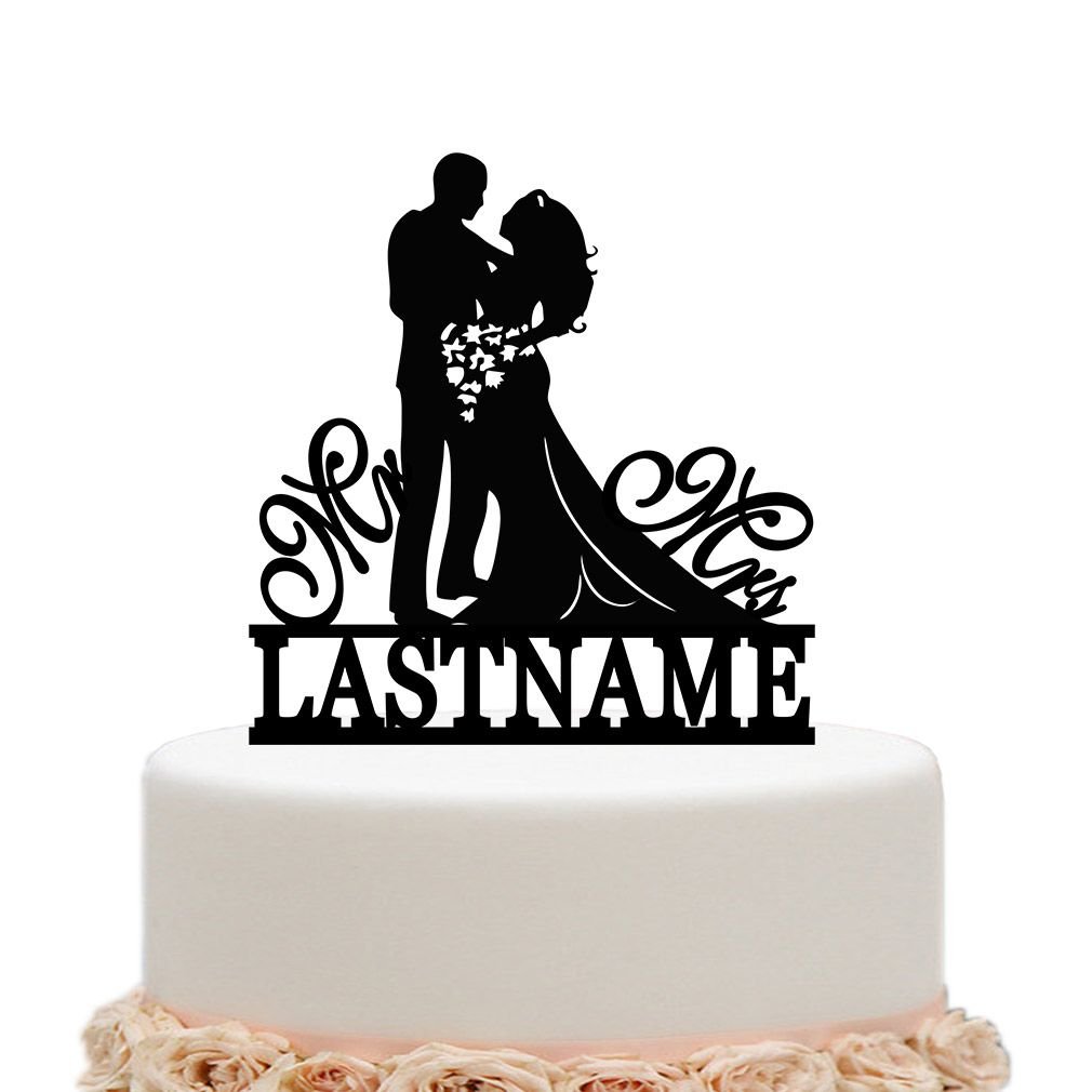 ivisi Personalized Wedding Cake Topper Funny Bride Groom Decoration (Black)