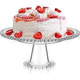 Wenqik 12 Inch Beaded Glass Cake Stand Vintage Clear Cake Stand Cakes Serving Platters Footed Dessert Plate Display Desserts Holder Fruit Serving Tray Display Accessories for Wedding Party Supplies
