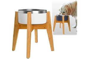 ZPIRATES Dog Bowl Stand (14-inch High) - Ideal for Large Breeds, Use to Elevate, Raise Pet Dishes, Water Fountains and Slow Feeders - Adjustable Sideways, Bamboo - (Bowls not Included)
