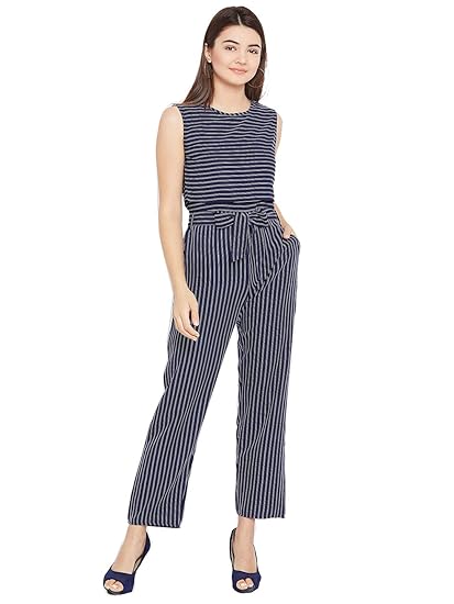 navy blue sleeveless jumpsuit