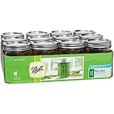 Ball Wide Mouth Pint 16-Ounce Glass Mason Jar with Lids and Bands, 12-Count, 12-Pack, Clear