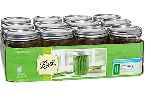 Ball Wide Mouth Pint 16-Ounce Glass Mason Jar with Lids and Bands, 12-Count