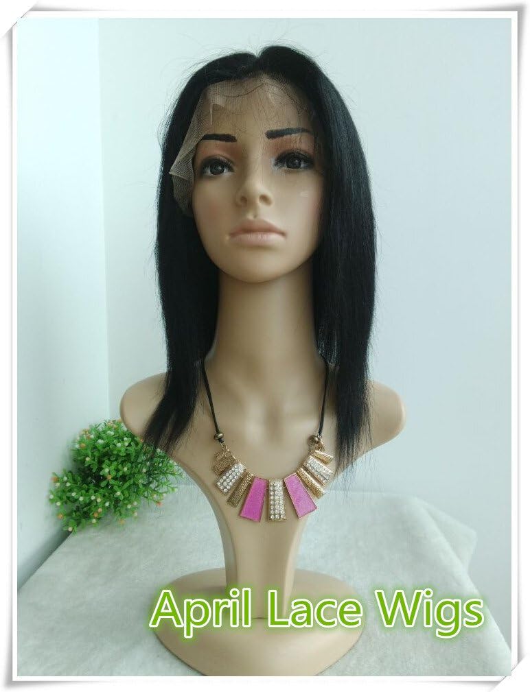 Short Hair 10 Inch,jet Black Indian Remy Human Hair,yaki Straight Texture,glueless Full Lace Silk Top Wigs, Wig in Stock (10inch, Average Cap(medium&large Cap Size Are Acceptable))