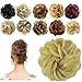 FESHFEN Messy Bun Hair Piece Hair Bun Scrunchies Synthetic Wavy Chignon Ponytail Hair Extensions Thick Updo Hairpieces for Women Girls 1PCS, Golden Blonde & Bleach Blonde