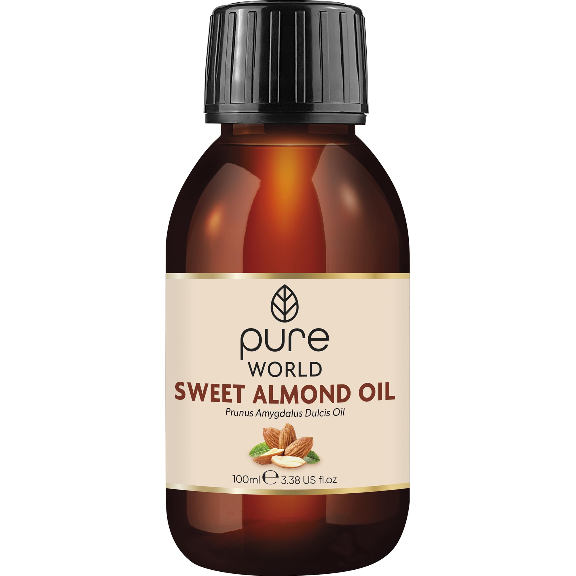 Pure World Natural Sweet Almond Oil 100ML 100% Pure Undiluted Premium Quality Cold Pressed Almond Oil – Massage, Skin, Nails, Body and Face, Edible Vegan.