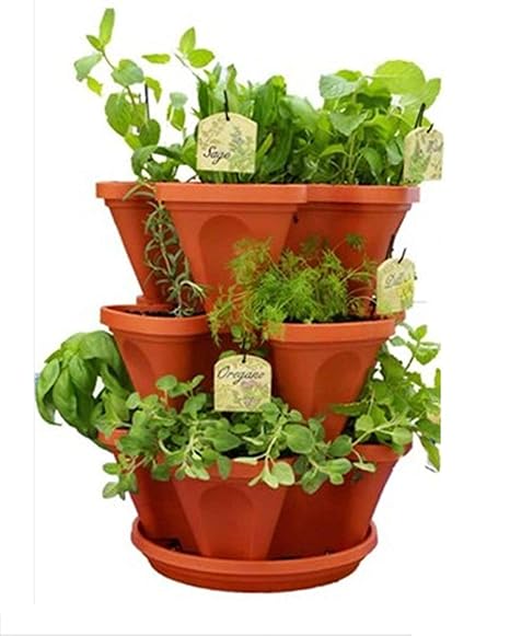 VGreen Garden Store Planter Pot With Tray, Brown, 4 Pieces