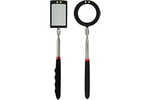 BETTERSTAR Telescoping Inspection Circular 360 Mirror with 2 LED Light Mirror and Mirror on a Stick and Extendable Mechanic Tool for Automotive Flexible Circular Mirror Diabetic Mirror for feet