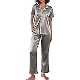 Ekouaer Silk Pajamas for Women Set Satin Two Piece Pjs Sets Ric Rac Trim Contrast Loungewear