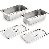 Kingrol 2 Pack 1/3 Size Hotel Pans with Lids, 3-5/8" Depth, 22 Gauge Steam Table Pan, Stainless Steel Counter pan, Food Servi
