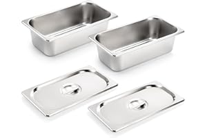 Kingrol 2 Pack 1/3 Size Hotel Pans with Lids, 3-5/8" Depth, 22 Gauge Steam Table Pan, Stainless Steel Counter pan, Food Service Pan for Kitchen