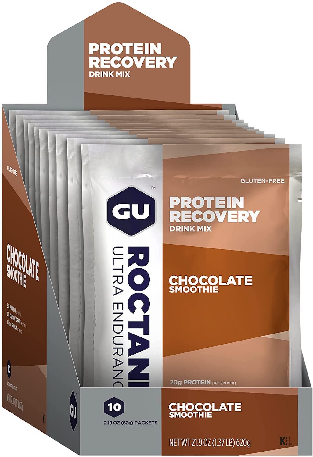 GU Energy Roctane Ultra Endurance Protein Recovery Drink Mix, Gluten-Free and Kosher Dairy, Recovery Support After Any Workout, 10 Single-Serving Packets, Chocolate Smoothie