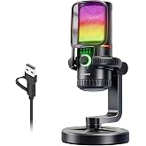 Docooler USB Condenser Dynamic Microphone with ENC Noise Reduction Quick Mute RGB Lighting Volume Gaming Microphone Control for Laptop Desktop PC Gaming Live Streaming Recording