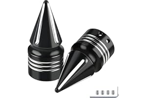 SKYJDM 3.6 in Motorcycle Front Axle Nut Covers, Left & Right Spike Front Axle Caps Compatible with Harley Davidson Street Road Electra Tri Glide Road King Fat Boy Dyna (Black)