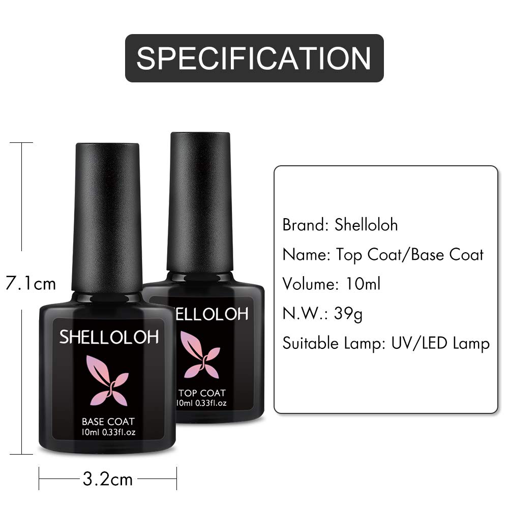 SHELLOLOH 2pcs Gel Nail Polish Top Coat and Base Coat Set Soak Off LED Gel Nail Art Manicure Kit Long-Lasting 10ml : Beauty