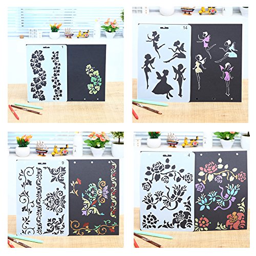 COCODE Plastic Drawing Painting Stencil Templates Set of 10 with Geometry Pattern, Flowers, Angel Shape, Heart Shape Pecfect for Notebook/Diary/Scrapbook/Journaling/Card DIY Craft Projects - Thumbnail 3
